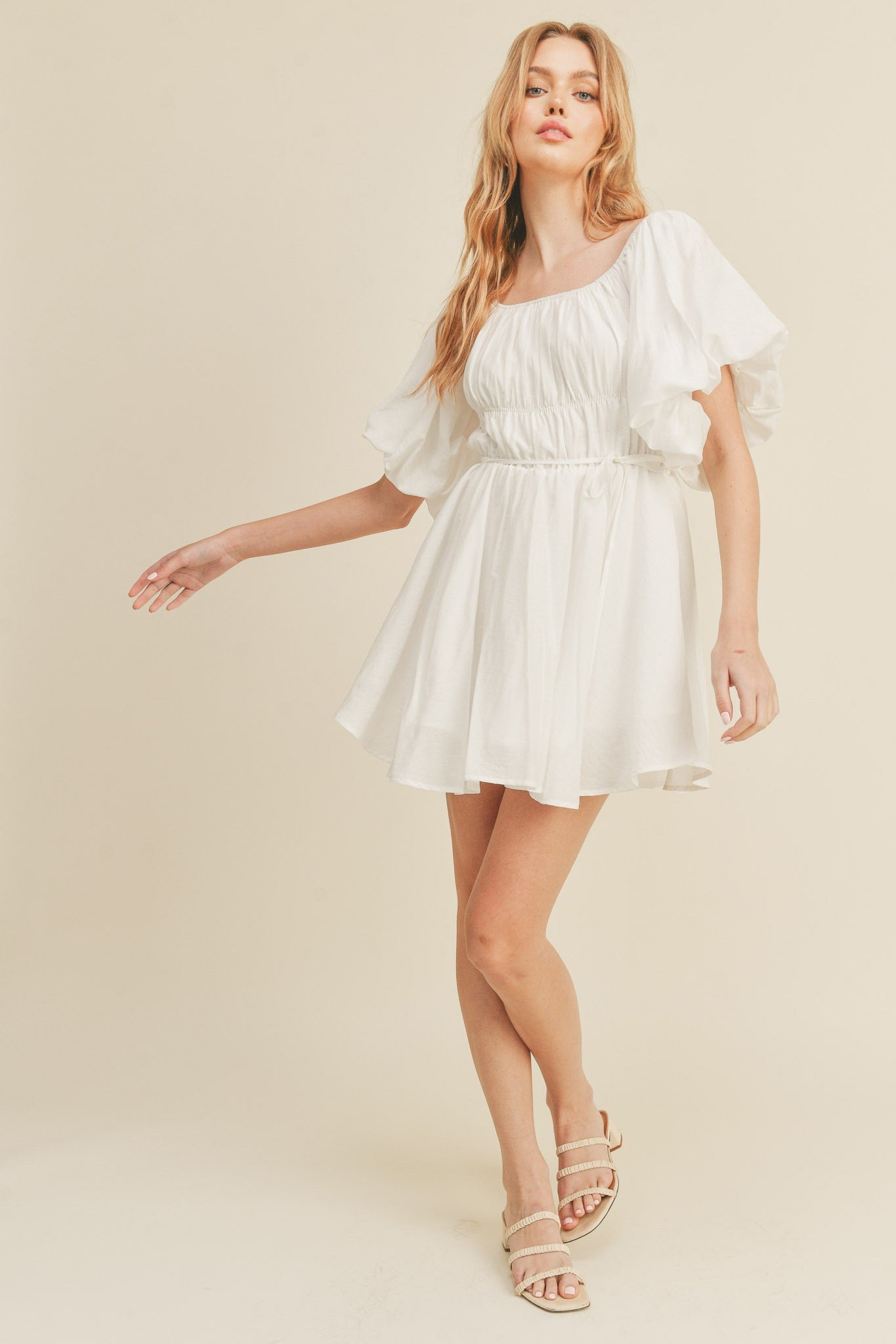 Bubble Sleeve Flared Mini Dress