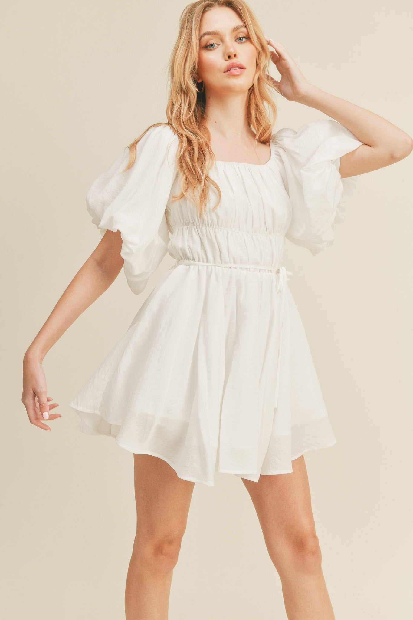 Bubble Sleeve Flared Mini Dress