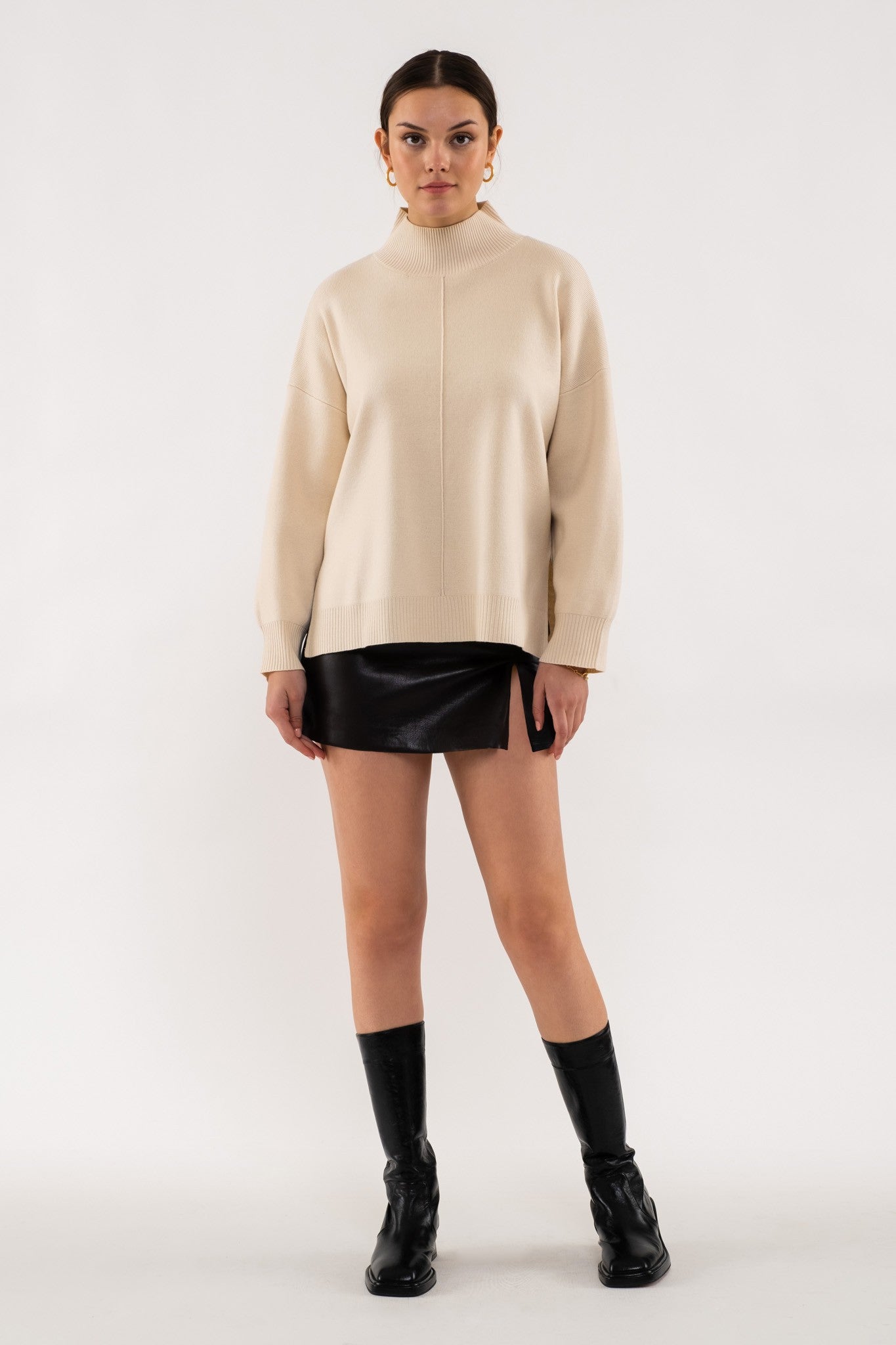 Mock Neck Seam Sweater