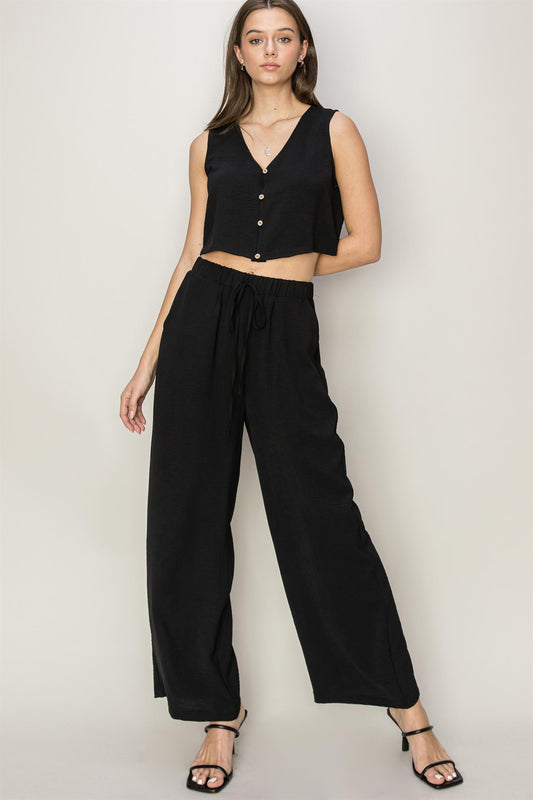 BUTTON-FRONT TOP AND PANTS SET