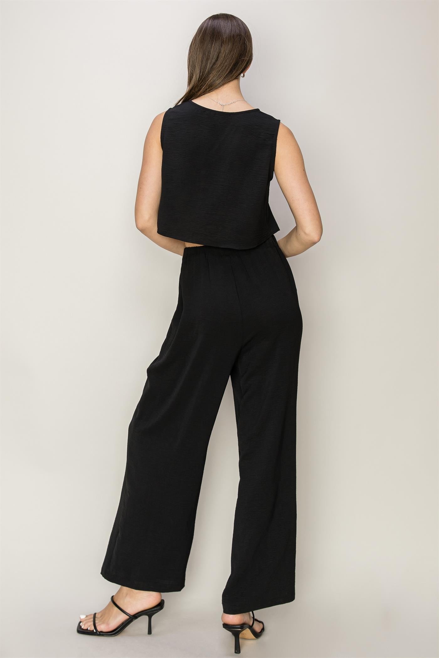 BUTTON-FRONT TOP AND PANTS SET