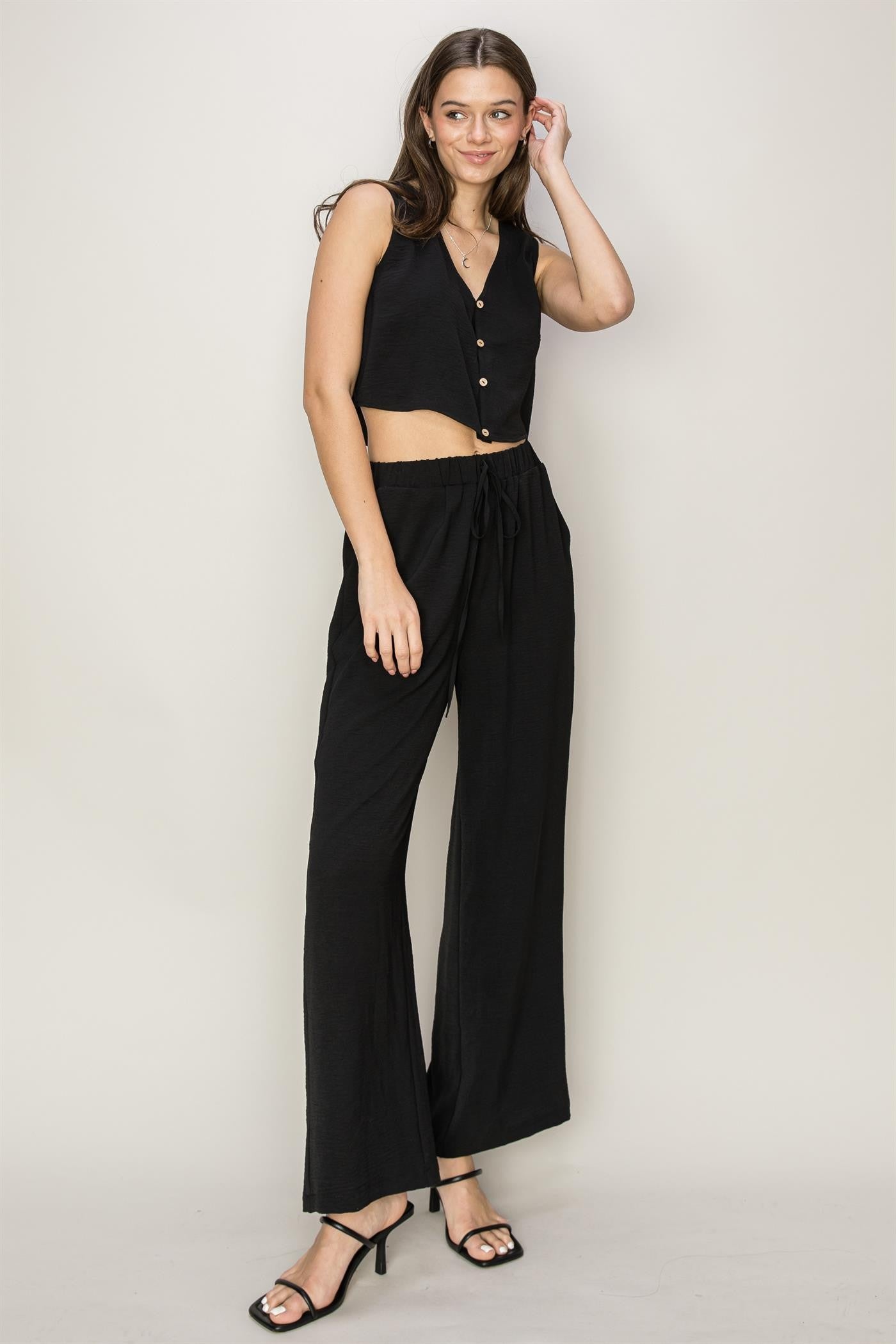 BUTTON-FRONT TOP AND PANTS SET