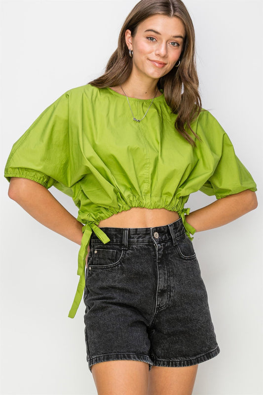 POPLIN DRAWSTRING CROP TOP