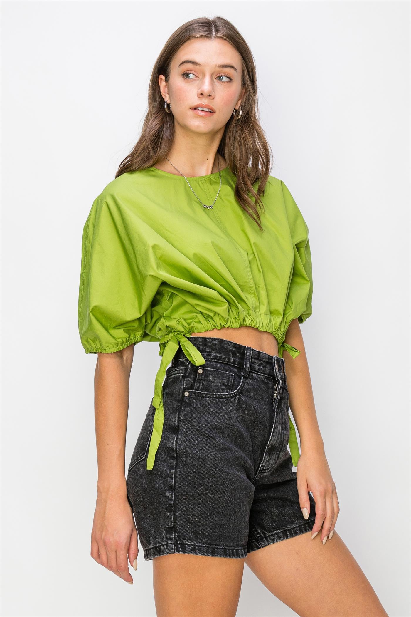 POPLIN DRAWSTRING CROP TOP