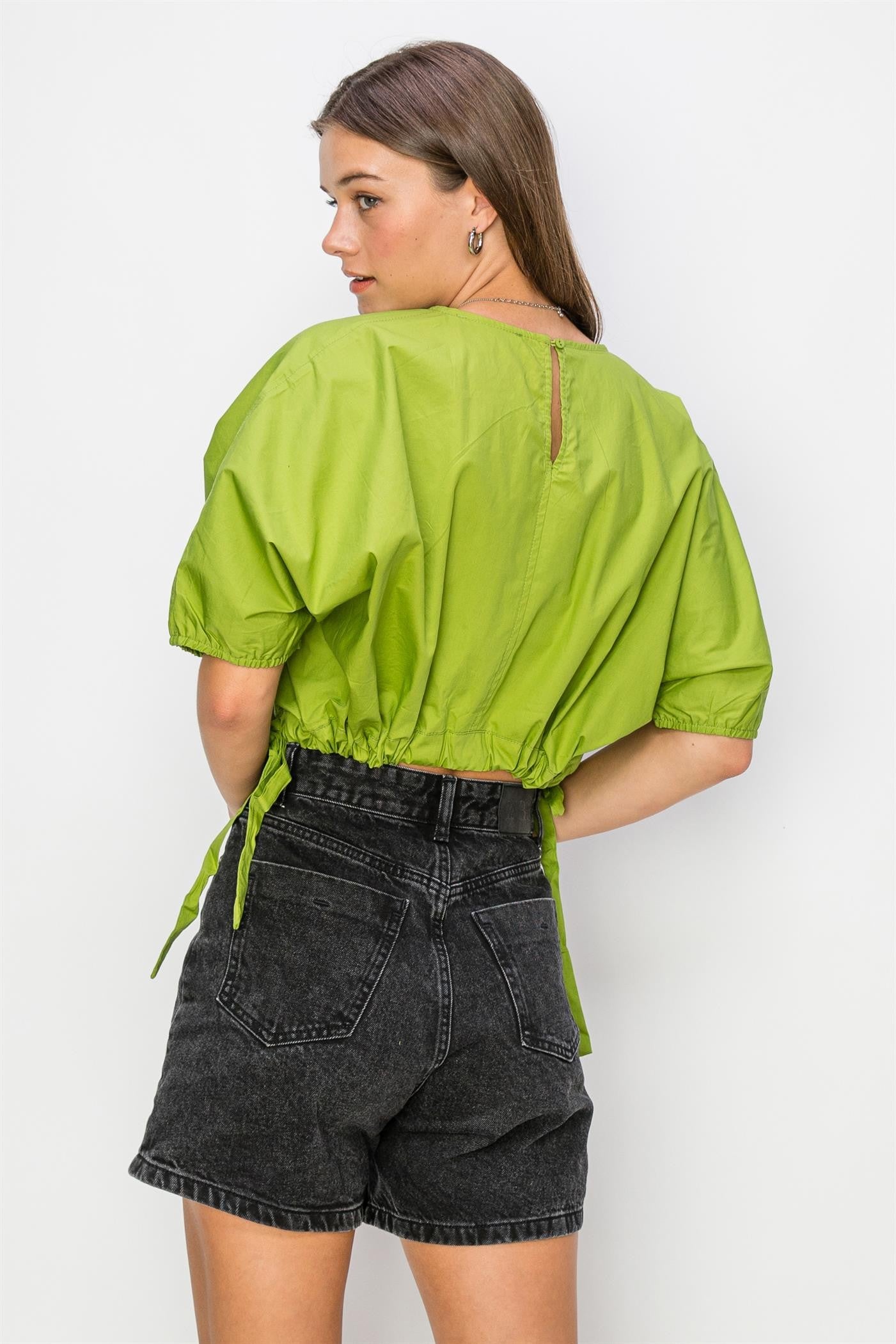 POPLIN DRAWSTRING CROP TOP